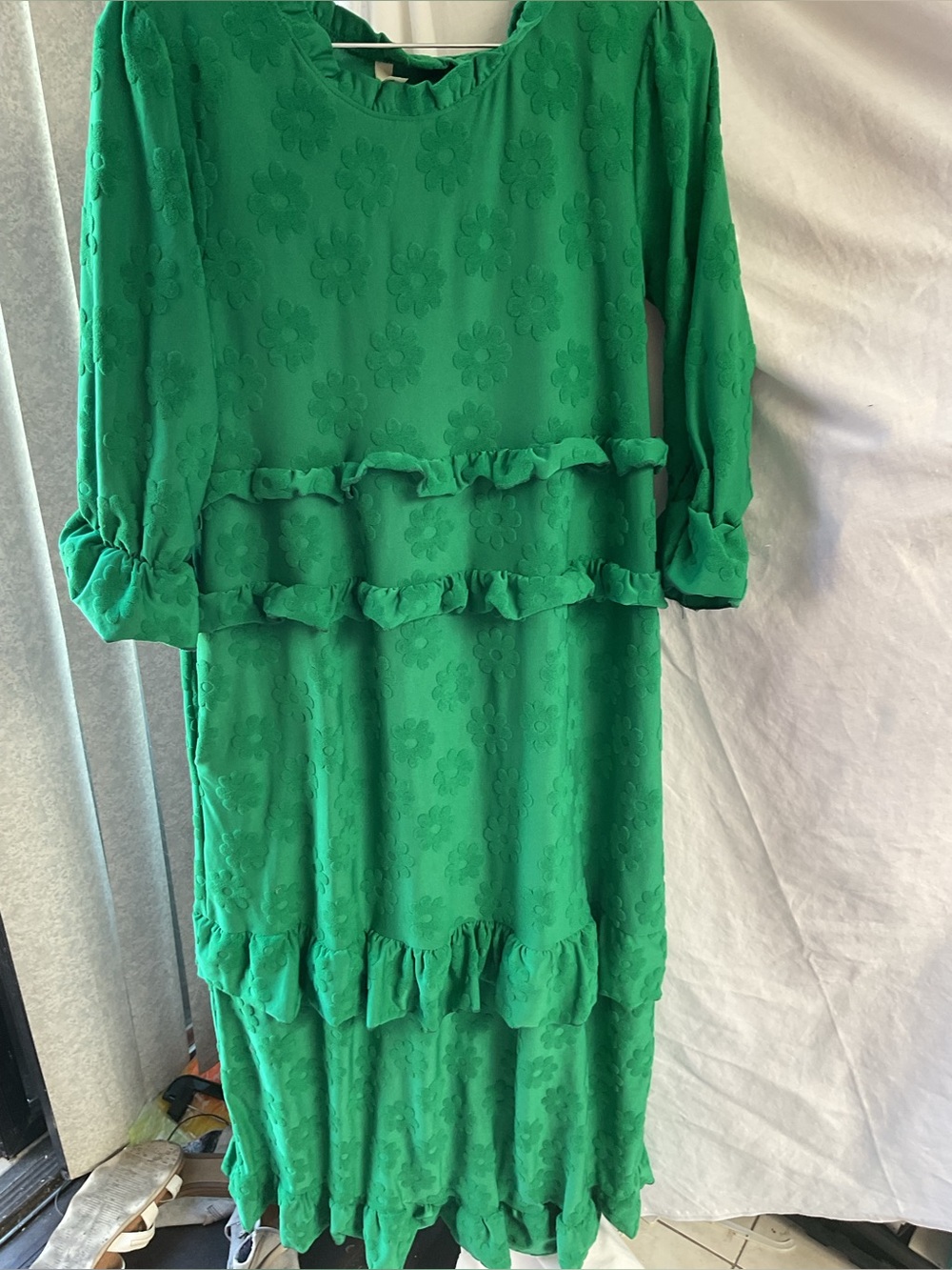 Celeste women Green Ruffle Flower-Print Dress